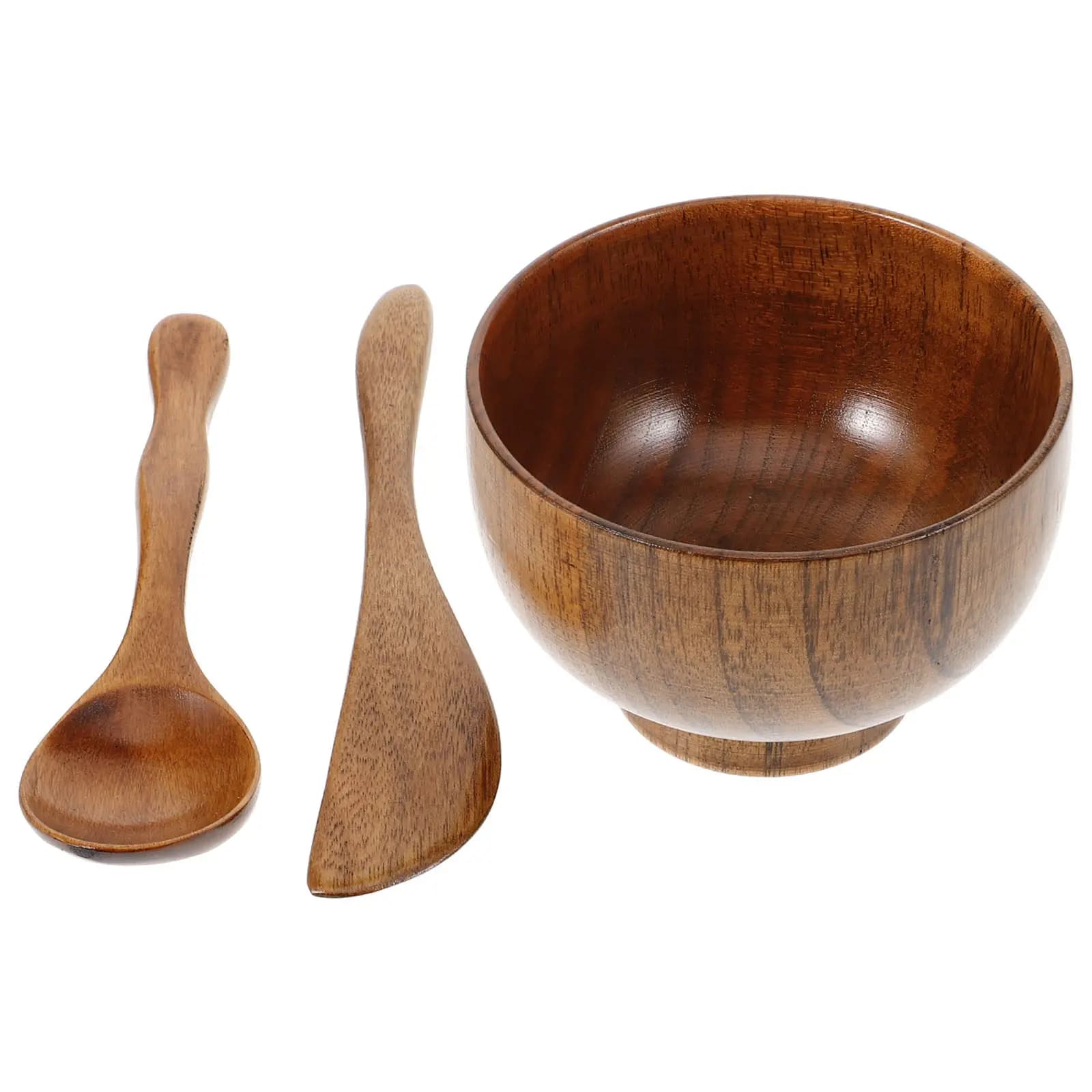 Set of 1 wooden bowl for face masks, spoon and spatula, DIY tool for skin care, portable, natural, delicate on skin, supplies for beauty salons