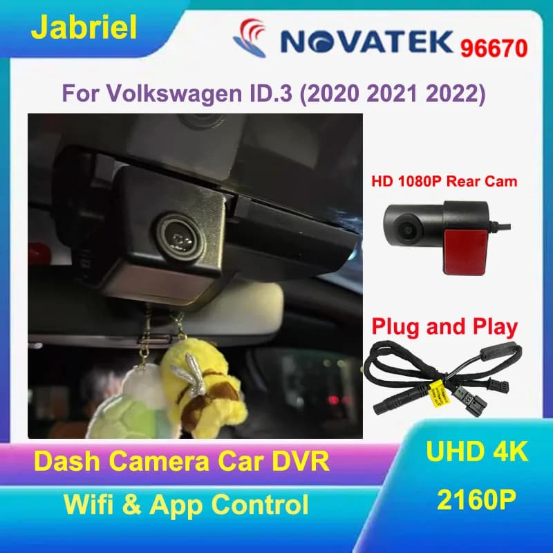 NEW Dash Cam UHD 4K 2160P with Wifi, DVR Recorder for Car with Camera Rear for Volkswagen ID.3 2020 2021 2022, Video Recorder for Driving