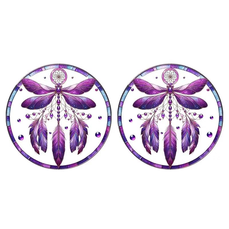 AEE6-Dragonflys Dreamcatchers Pendant Round Color Pendant Acrylic Pendant With Rope