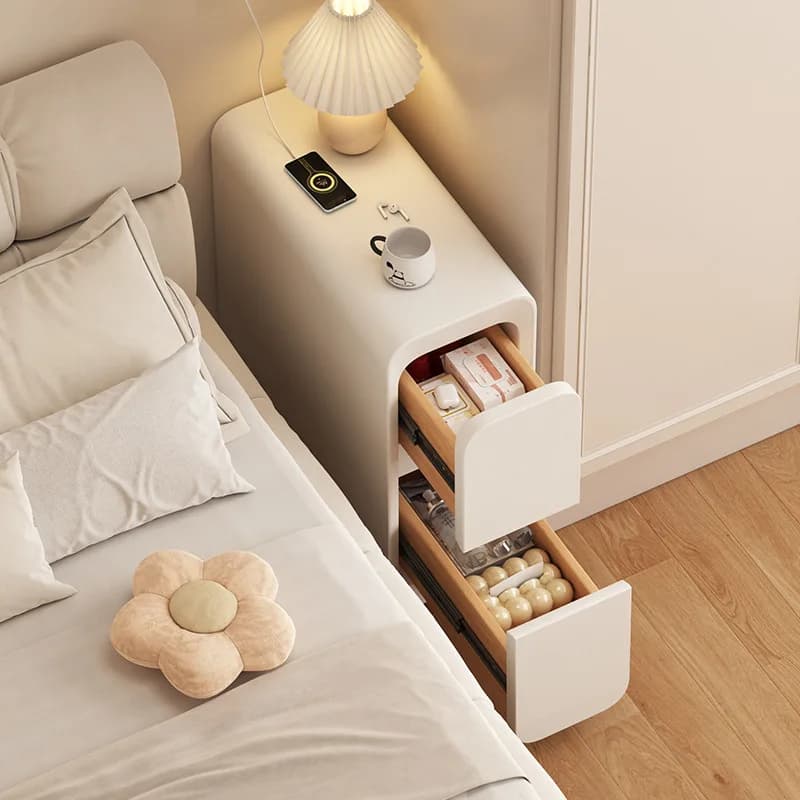 Comodino personalizzabile in legno massello con cassetti, design senza gambe, piccolo comodino per camera da letto, minimalista, stoccaggio stretto