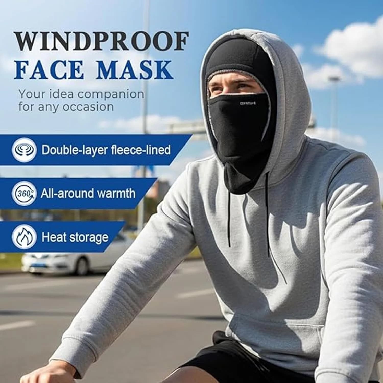 Cappello Beanie 3 in 1 da uomo, caldo cappello invernale con maschera da ciclismo integrata, passamontagna in pile, cappello invernale in lana 3 in 1, passamontagna termico antivento 3 in 1, maschera facciale invernale per sci, ciclismo, tempo freddo