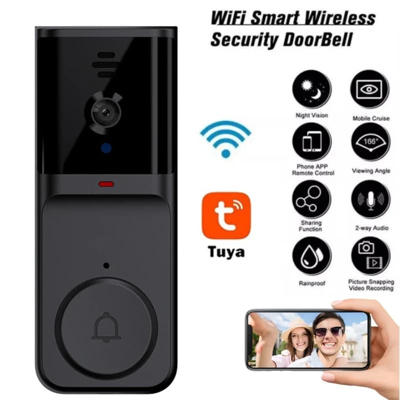 Tuya Video Campanello 1080P Spioncino Telecamera per porta Wifi Sveglia Telecomando Citofono Rilevazione movimento Campanello per porta Campanello senza fili
