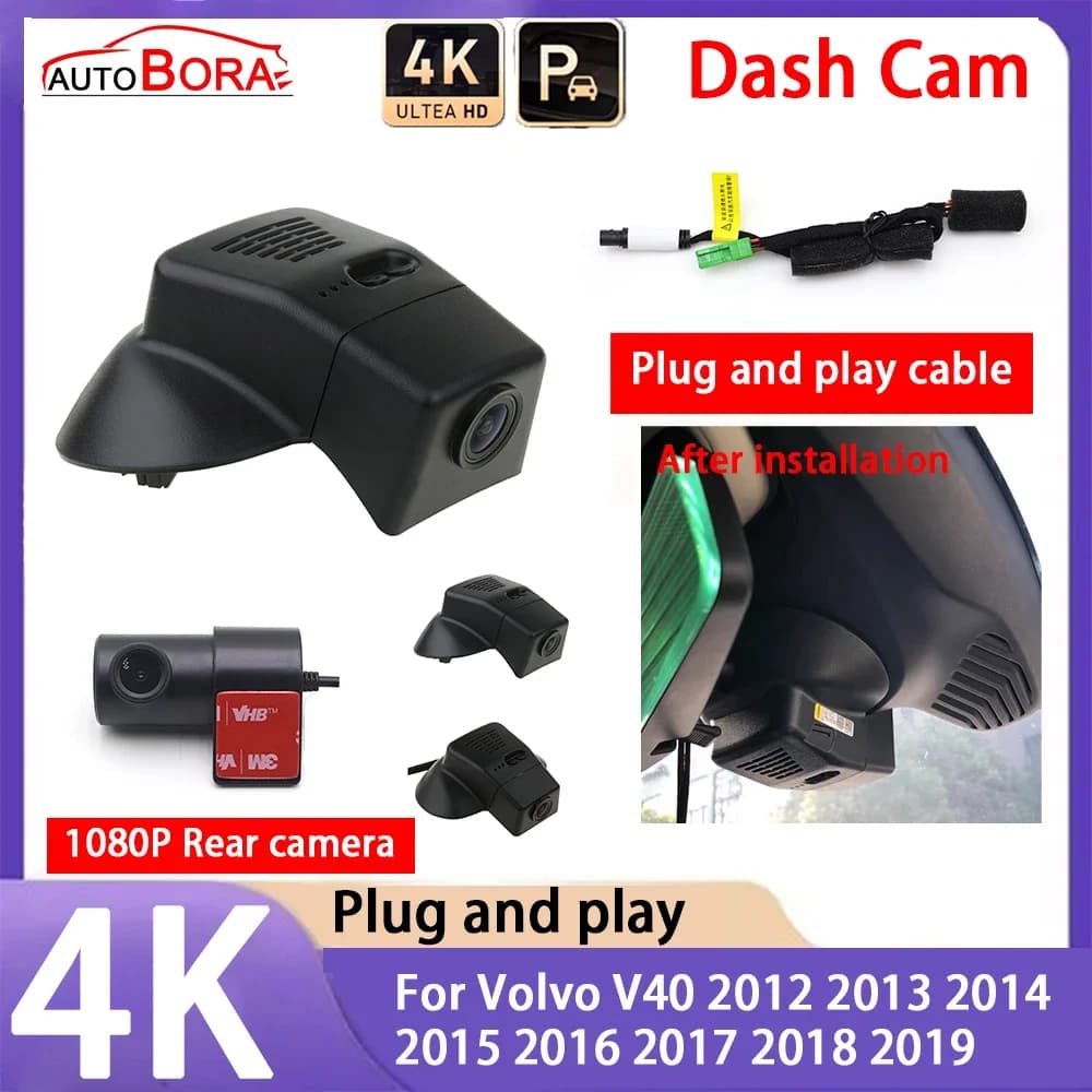 AutoBora 4K 2160P Plug and Play UHD Auto Dash Cam Macchina Fotografica di Visione Notturna per Volvo V40 2012 2013 2014 2015 2016 2017 2018 2019