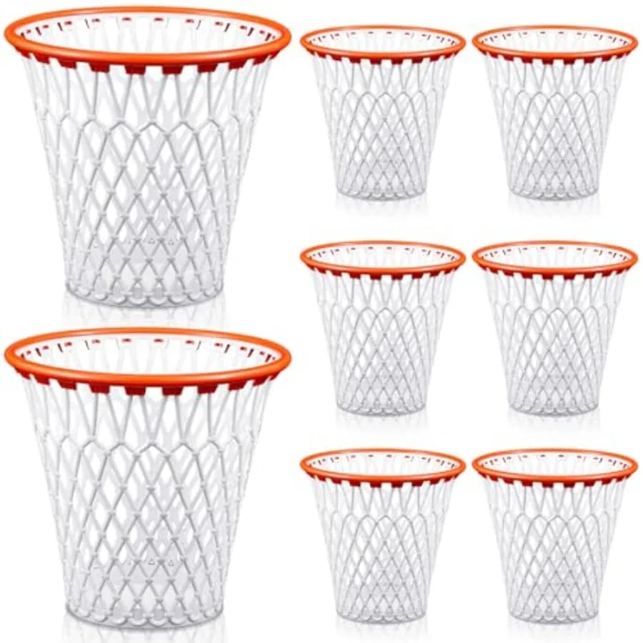 8 pezzi cestino per la spazzatura da basket cestino per rifiuti rotondo da 4,5 galloni supporto per canestro da basket display cestino per rifiuti in rete di plastica Bi