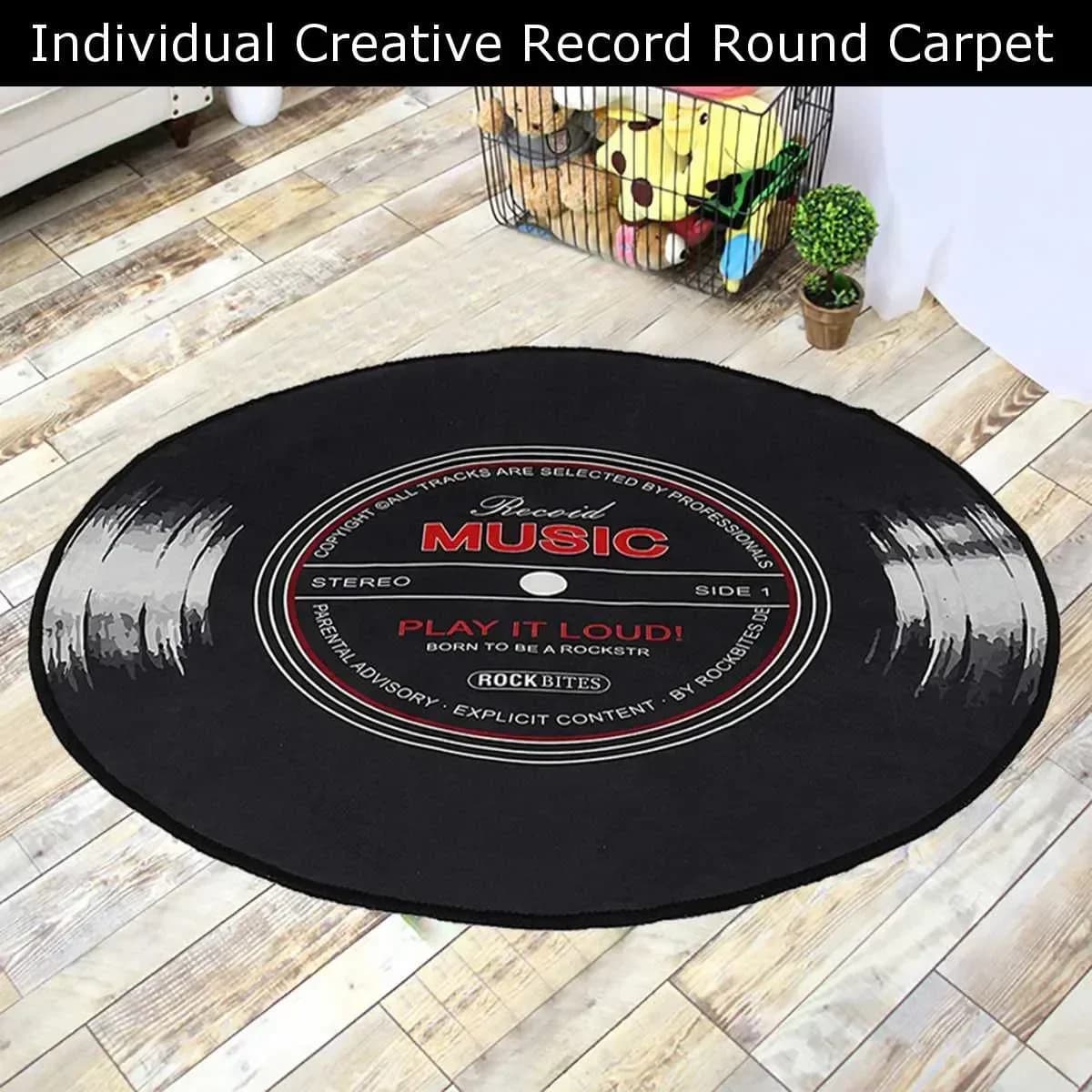 Floor Mat Carpet Room Area Bedroom Rug Home Decor Crafts 3d Album Round Carpets Creative Vinyl Record Music Printed Soft Fabric