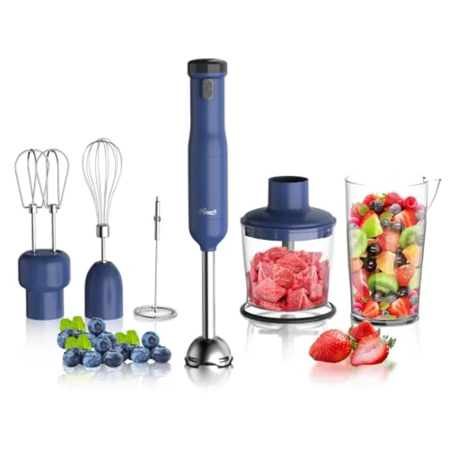 Frullatore a Immersione Ricaricabile Senza Fili 6-in-1 Multivelocità con Motore Potente - Frullatore a Immersione, Frusta, Tritatutto, Doppia Frusta