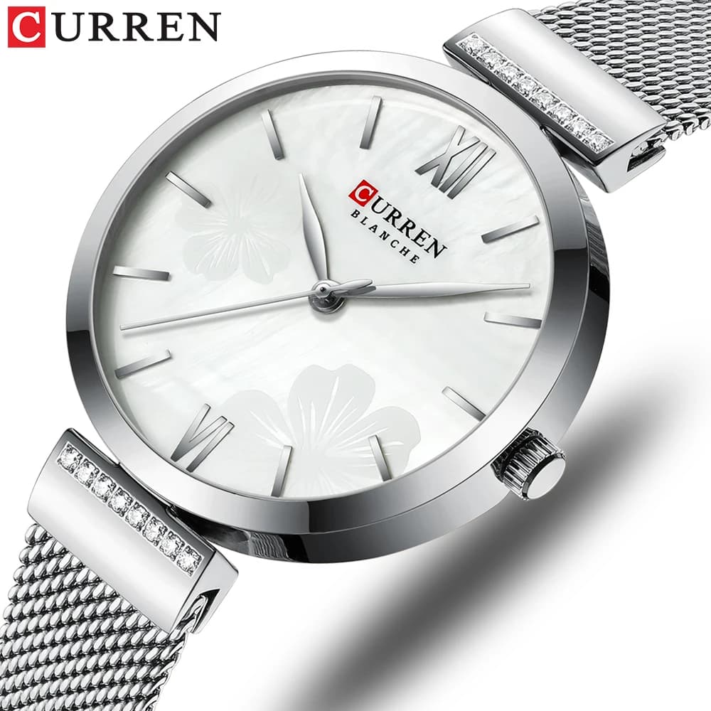CURREN 9067 Women's Minimalist Quartz Watch, Elegant Dust Watch with Stainless Steel Mesh Strap