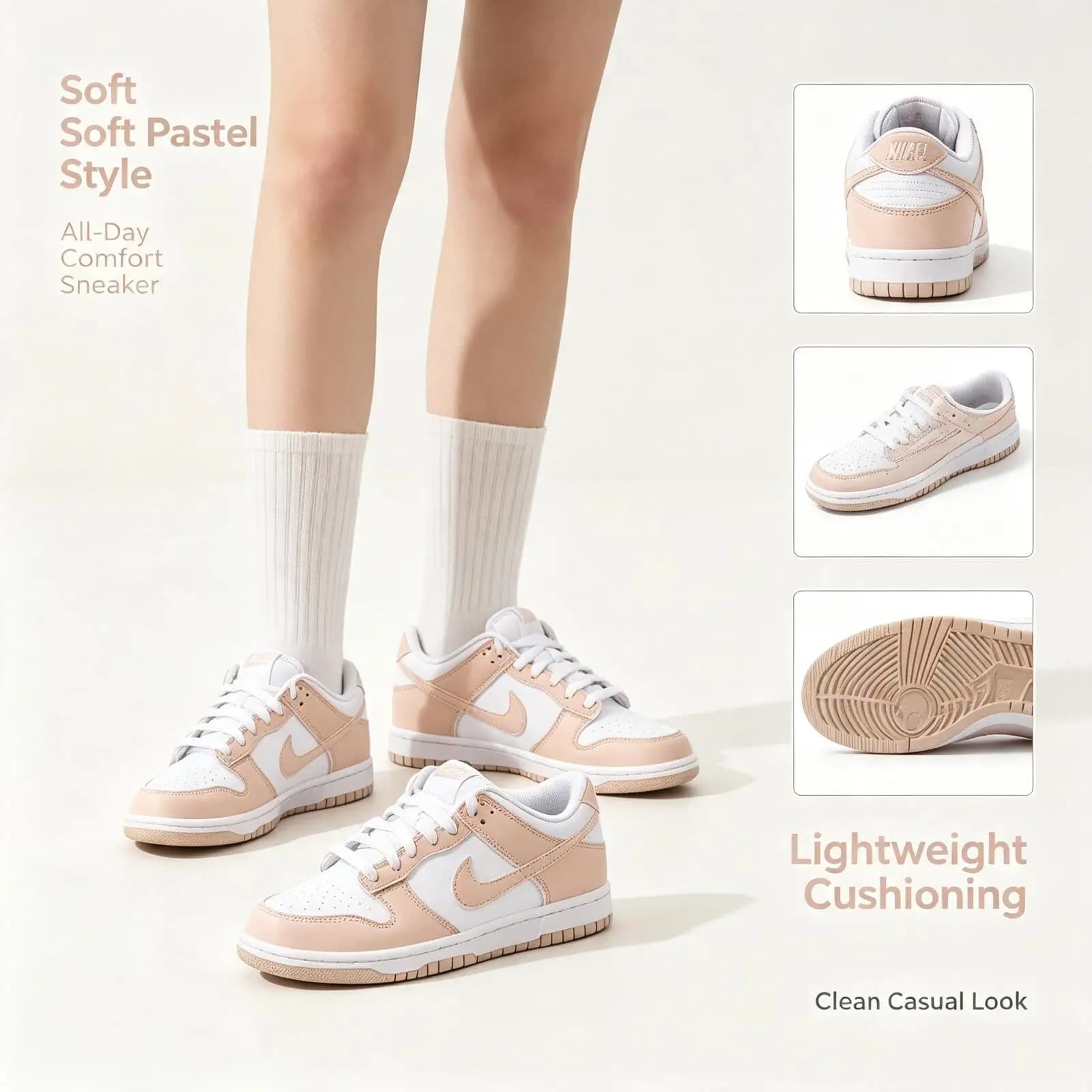 Nike Pink White Low-Top Sneakers Unisex Casual Comfort Walking Shoes Soft Insole Minimalist Street Style Iu7766-134