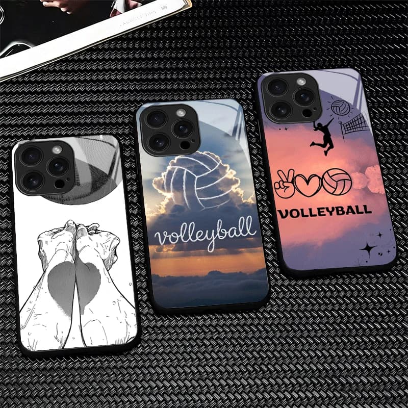 Volleyball Sport Glass Phone Case for iPhone 16 17 15 14 13 Pro Max 12 11 16E XS 7 Plus Air Shockproof Cover Shell