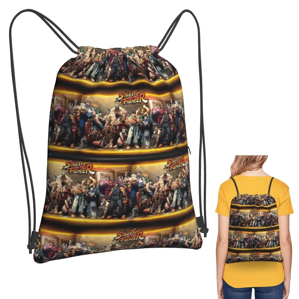 Ritratti difettosi Zaini Super Street Fighter Borse multifunzionali con coulisse Borsa per articoli vari Borse per libri per studenti in viaggio