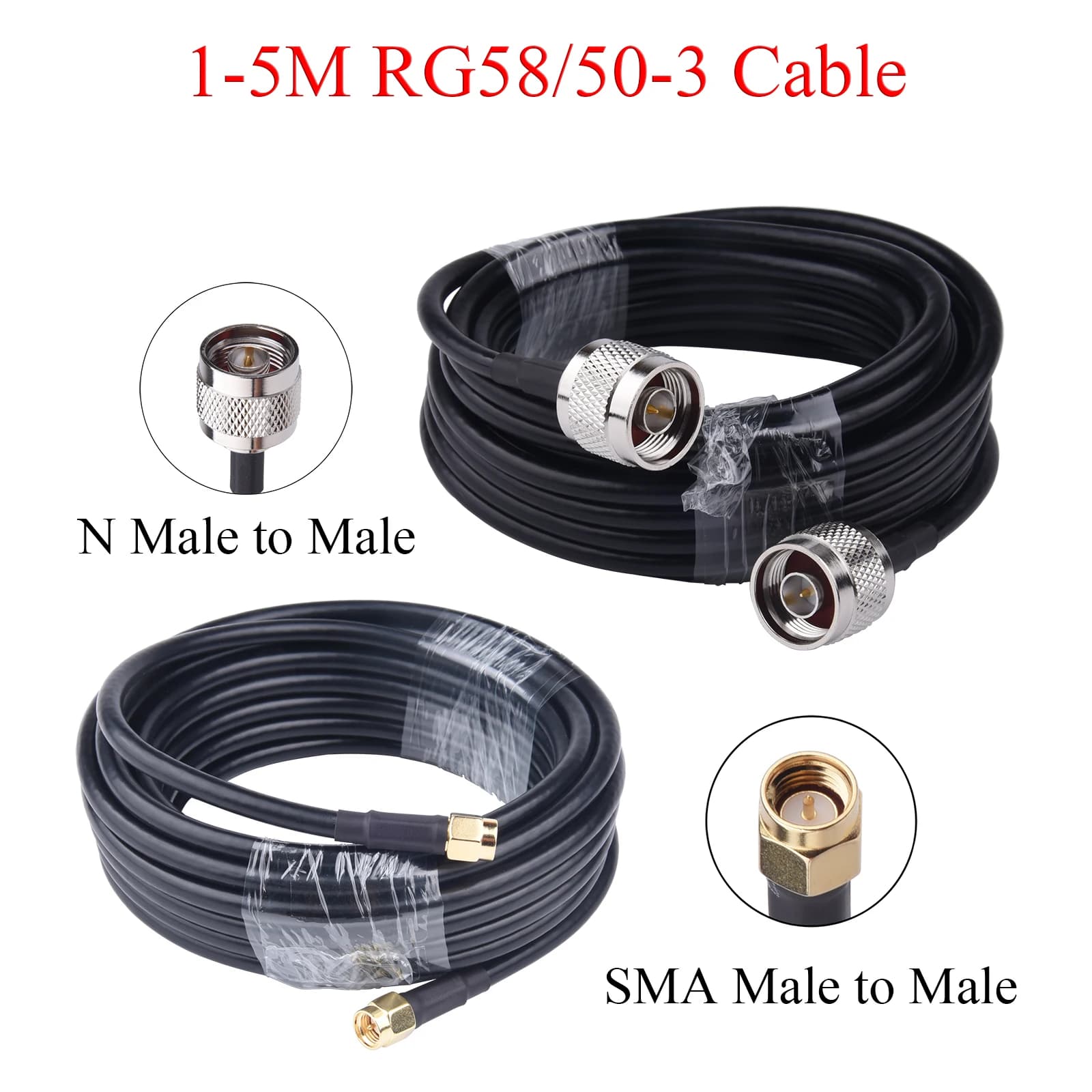 Cavo coassiale RF a bassa perdita RG58/50-3 da 1-5M Cavo di prolunga SMA/N maschio-maschio per antenne cellulari/WiFi e dispositivi di rete wireless