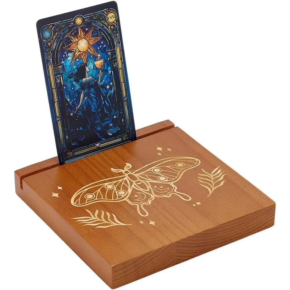 Porta carte di tarocchi in legno Espositore per carte Modello a farfalla Porta mazzo di tarocchi Porta carte Oracle in legno quadrato per Lenormand