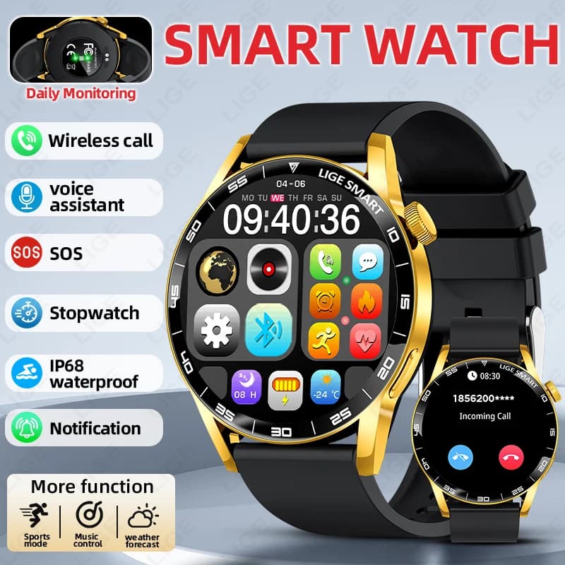 LIGE Smartwatch for fitness and sport, waterproof IP68, cardio frequencyometer, Bluetooth calls, voice assistant, women's smartwatch