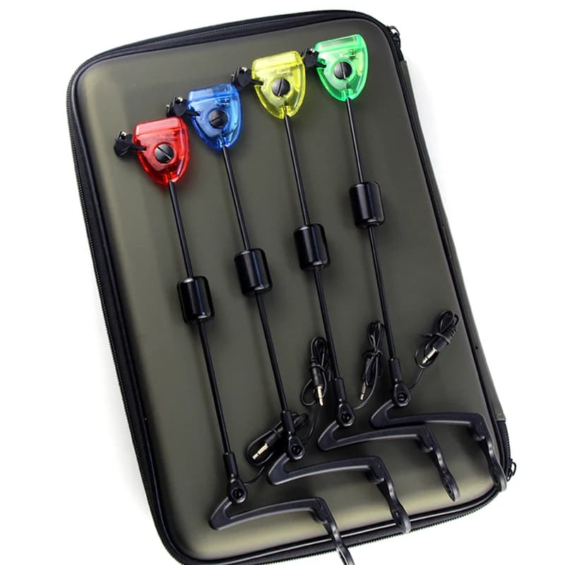 Set di scambisti da pesca Indicatore di morso di pesca illuminato a LED Attrezzatura da pesca in custodia con cerniera Ricevitore di segnale per altalena esterna