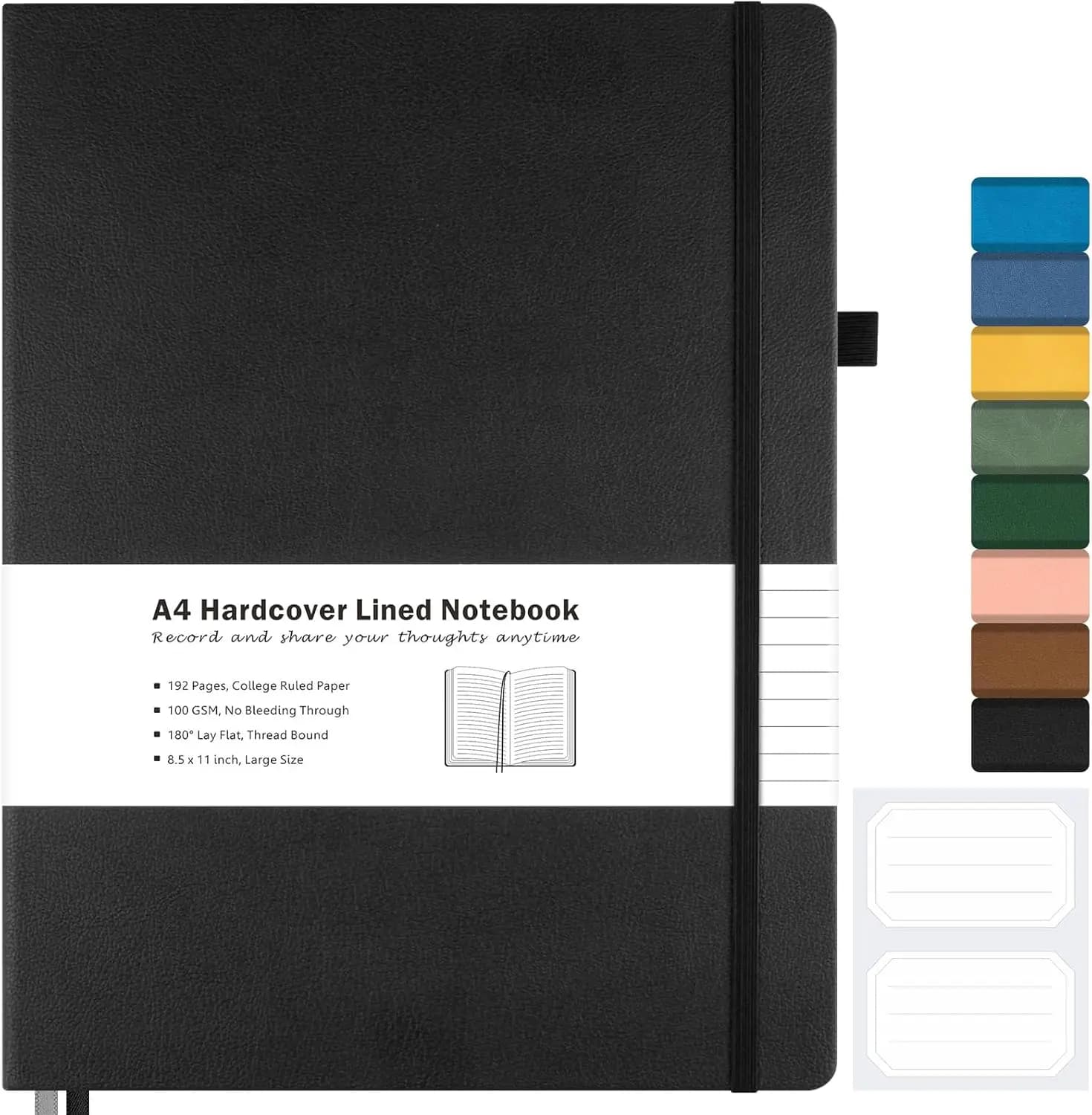 College Ruled Notebook A4 Hardcover Leather Journal for Work with 192 Thick Paper and Lay Flat Design