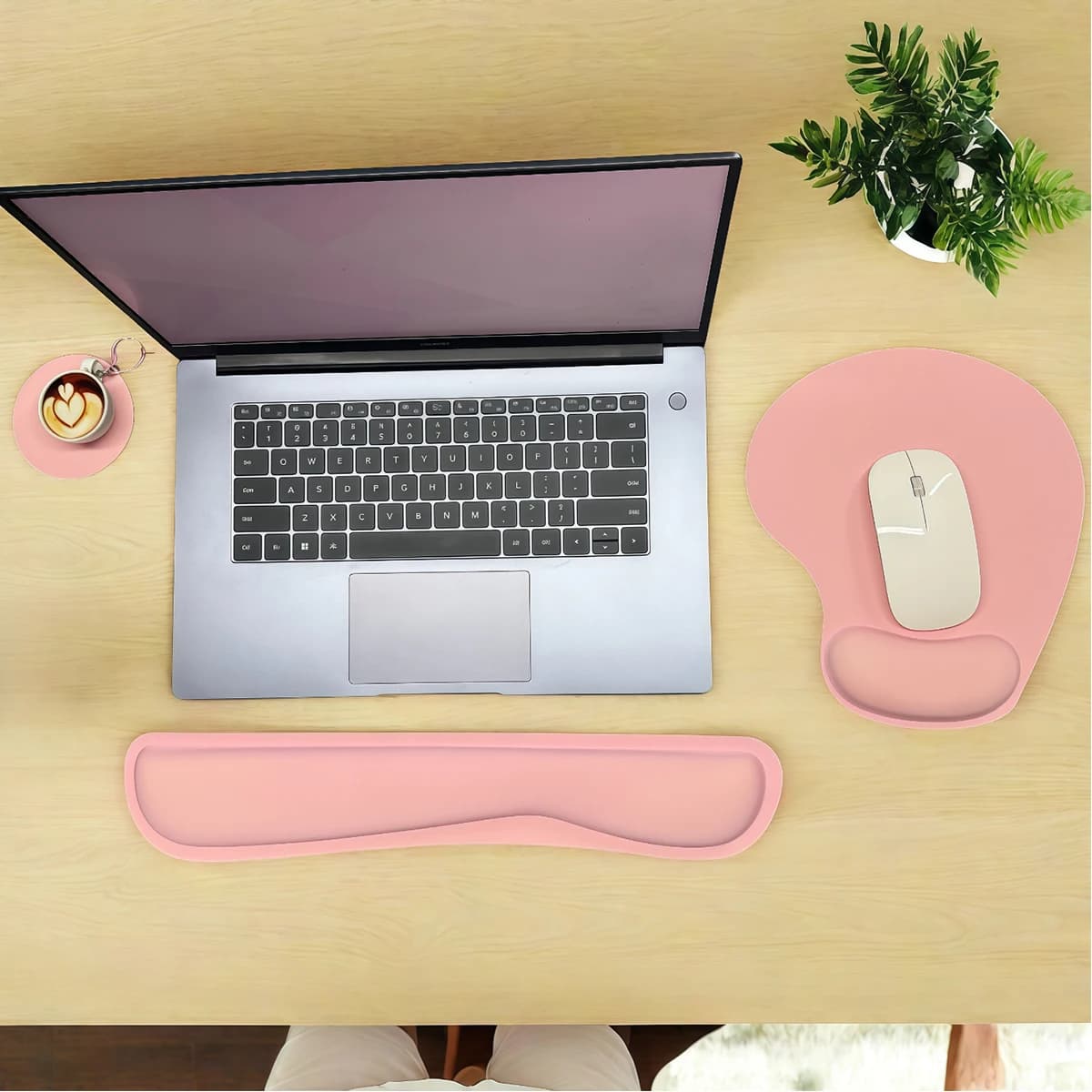 Set di poggiapolsi per tastiera e mouse con supporto per il polso (3 pezzi), tappetino per mouse con base in gomma antiscivolo, tappetino ergonomico in memory foam