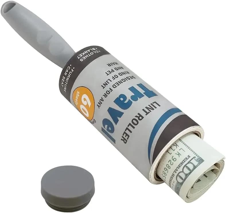 Hidden Safe Lint Roller - Secret Compartment for Keys, Cash & Valuables (Grey)