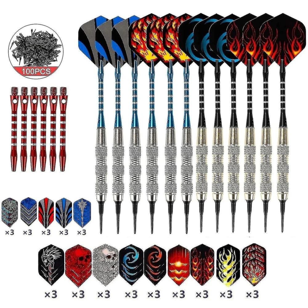 Soft Tip Darts Set 12pcs, Professional Aluminum Shafts Plastic Soft Points, for Electronic Dart Board Home Entertainment Use