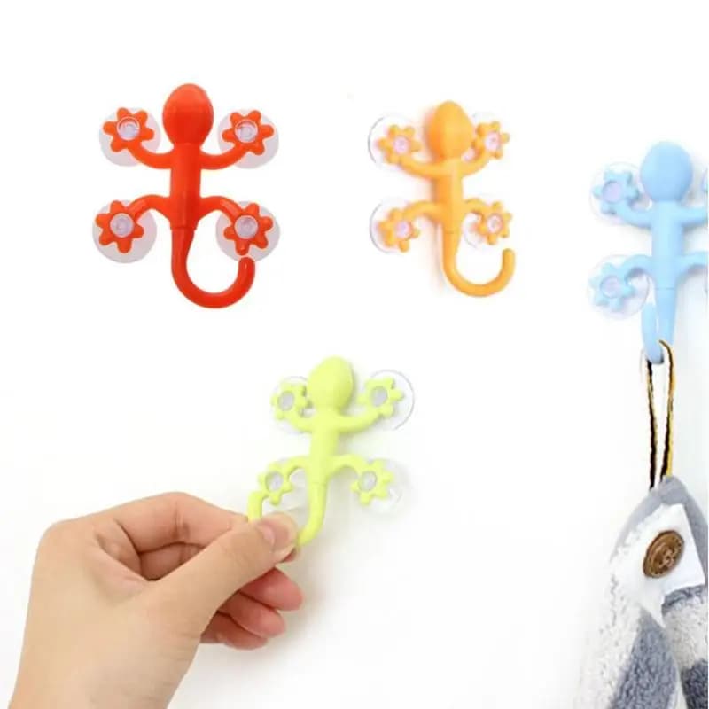 Gancio da parete Gancio Gecko con 4 ventose Gancio da cartone animato con super aspirazione per la decorazione del appendiabiti da parete del bagno della cucina