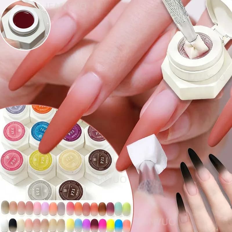 Gel per unghie effetto cuscino d'aria, gel per unghie ombré nero, smalto gel UV/LED sfumato, effetto blush, aura floreale, strumenti per manicure professionale