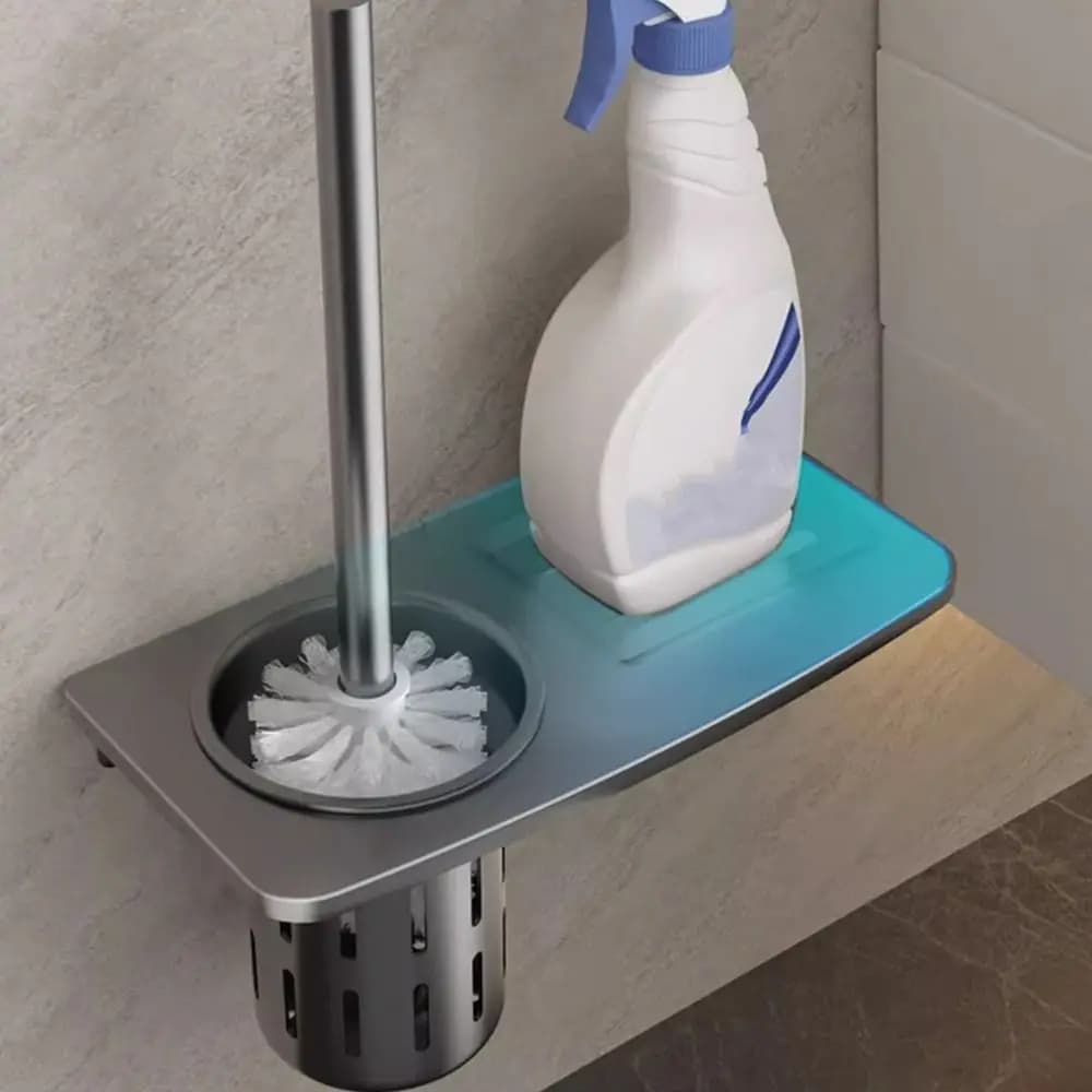 Set Portascopino WC in Alluminio Spaziale, Montaggio a Parete Senza Foratura, Anti-Perdita, Antiruggine, per Bagno