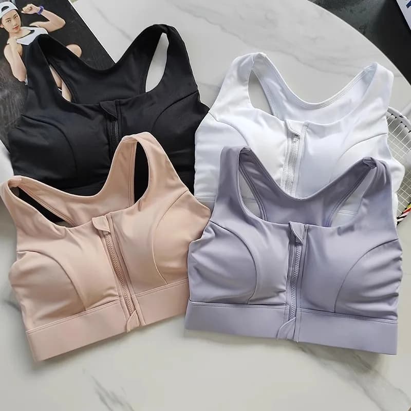Women's High Shockproof Sports Bra with Front Zipper Quick Dry Yoga Top Running Vest Adjustable Fitness Gym Underwear