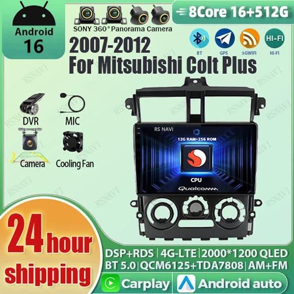 Android 15 Carplay Auto Qualcomm 2K QLED Schermo Lettore di autoradio per Mitsubishi Colt Plus 2007-2012 GPS Stereo Multimediale 4G BT