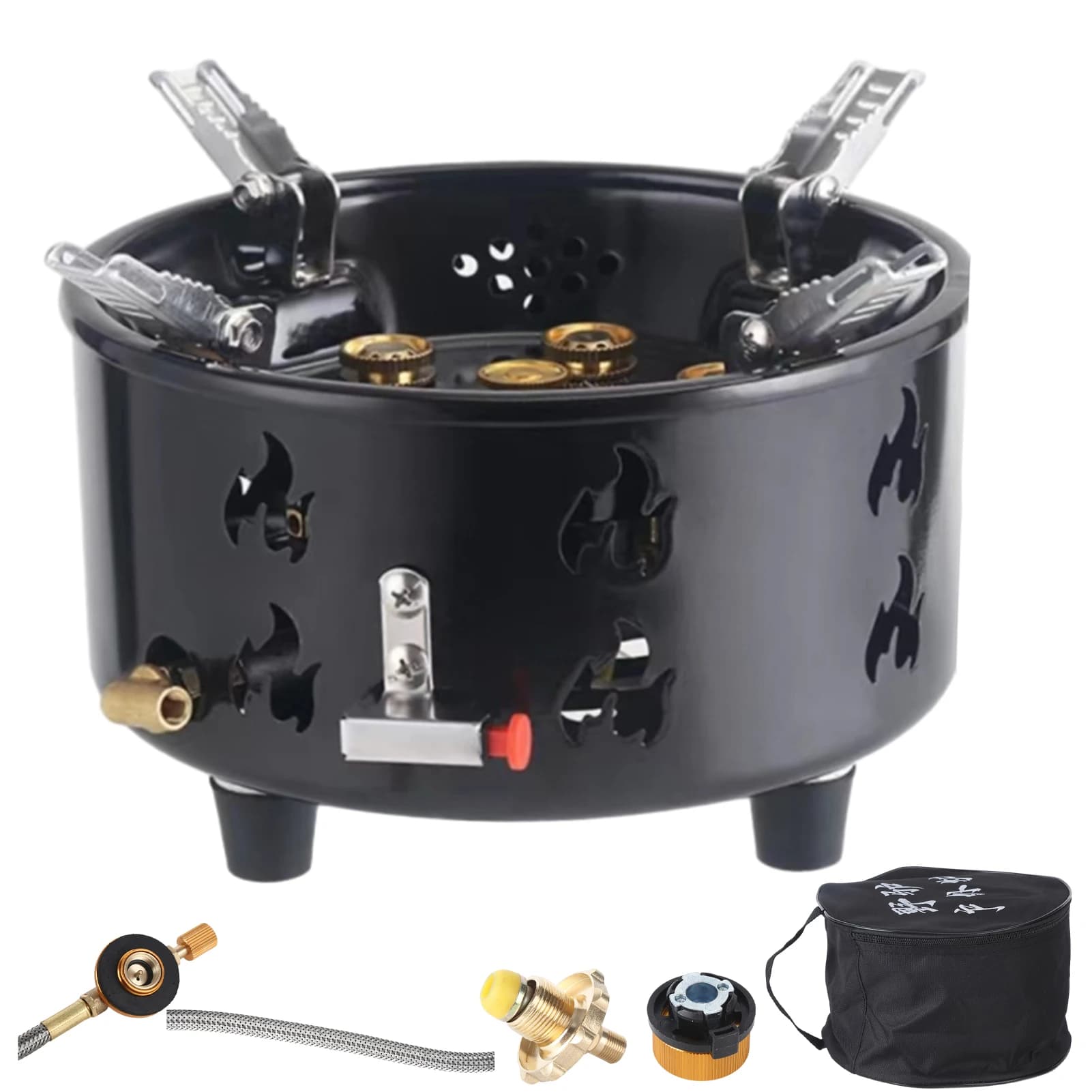 Bruciatore a gas da campeggio 19800W 7 core Forte potere di fuoco Stufa a cassetta portatile Accensione elettronica Escursionismo all'aperto Forniture per picnic
