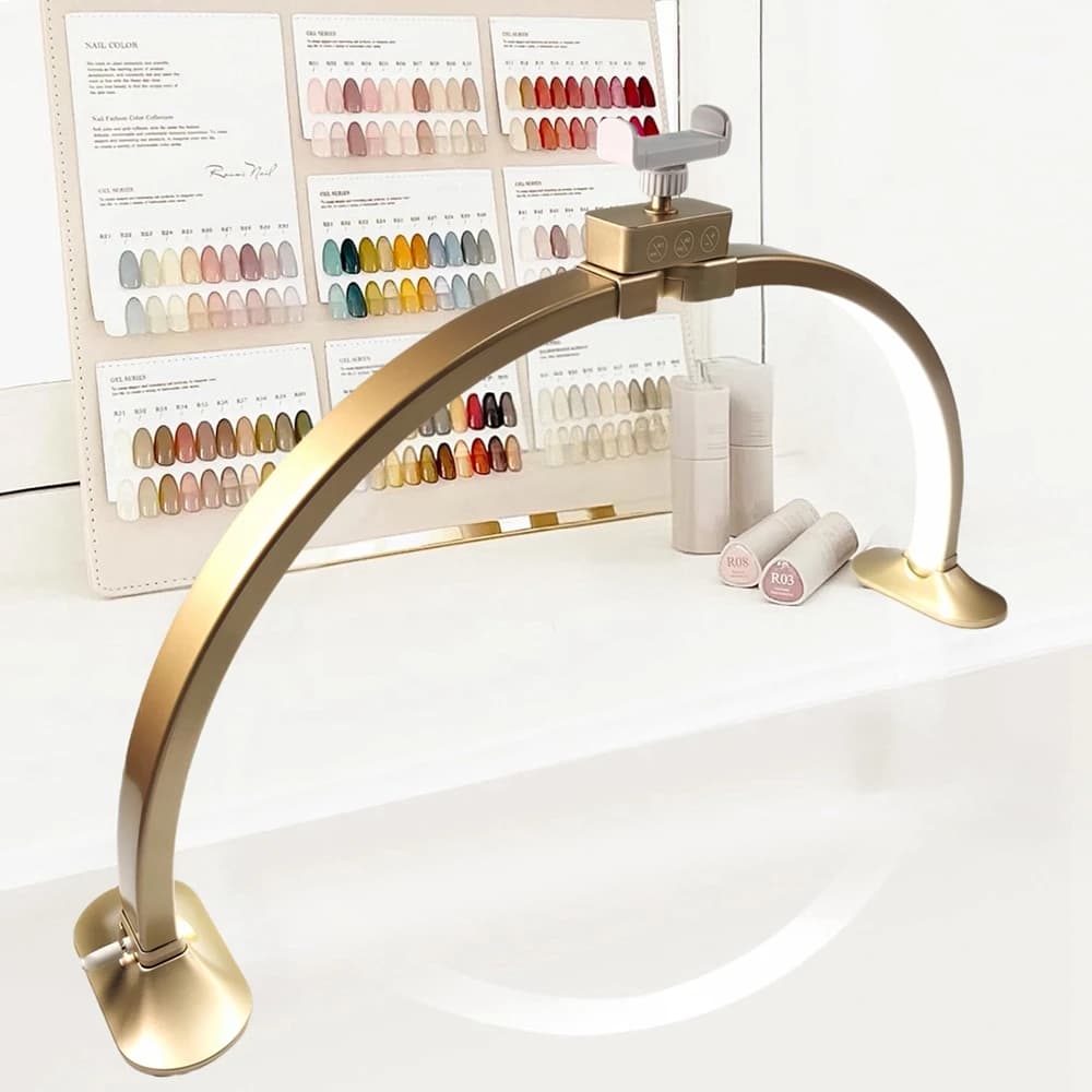 Gold Half Moon Light for Nail 32inch Touch Control 48W High Bright Arch Deskop Manicure Crafting Painting Lash Filling Light