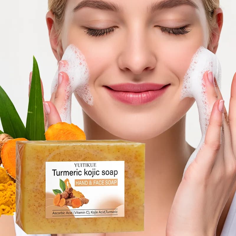 YUITIKUE Turmeric Kojic Acid Soap With Vitamin C Gentle Deep Cleansing Evens Skin Tone Natural Hand Face Cleansing Bar Soap