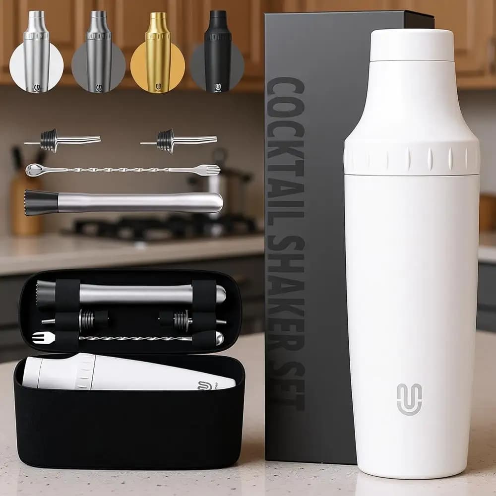 Set Shaker per Cocktail Ibrido | Shaker in Acciaio Inossidabile con Isolamento Sottovuoto, Coperchio con Filtro e Misurino | Kit da viaggio per cocktail con Barte