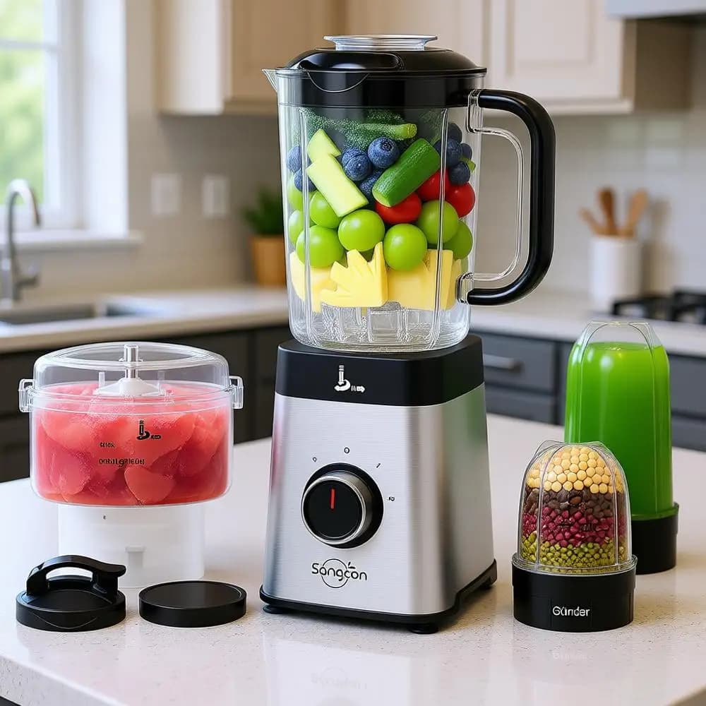 Frullatore 5 in 1, per Frullati, Smoothie, Tritare Carne, Macinare, con Contenitore da 40 oz e Bicchiere da 17 oz