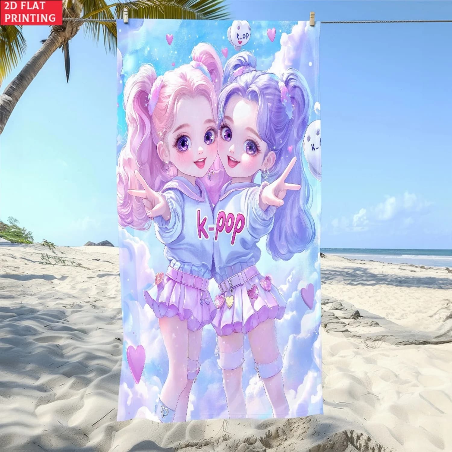 Asciugamano da spiaggia K-pop 2D piatto, 1 pezzo, morbido, in microfibra ultra assorbente, leggero, perfetto per spiaggia, feste, viaggi, campeggio
