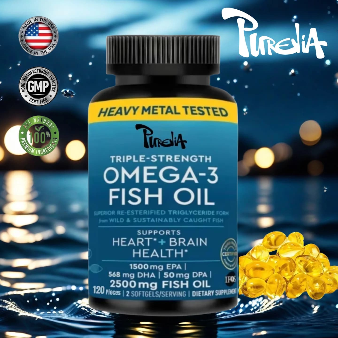 Omega 3 fish oil supplement -2500 milligrams of wild caught and sustainably sourced fish oil vitamins, cont