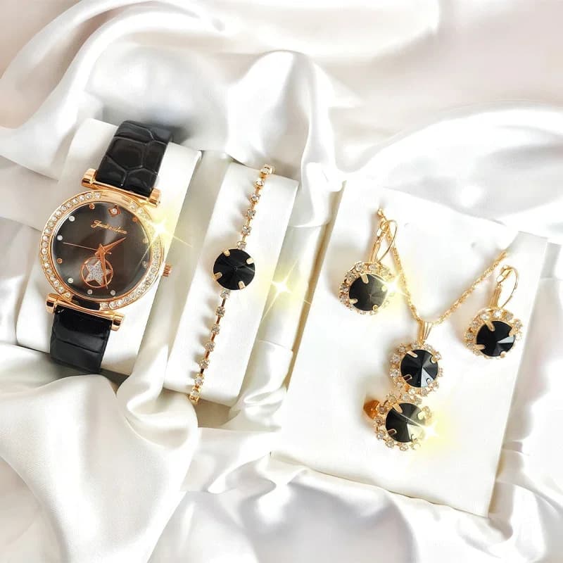 Set regalo di 6 orologi da donna rotondi al quarzo, con bracciale con grandi diamanti, set di orologi.