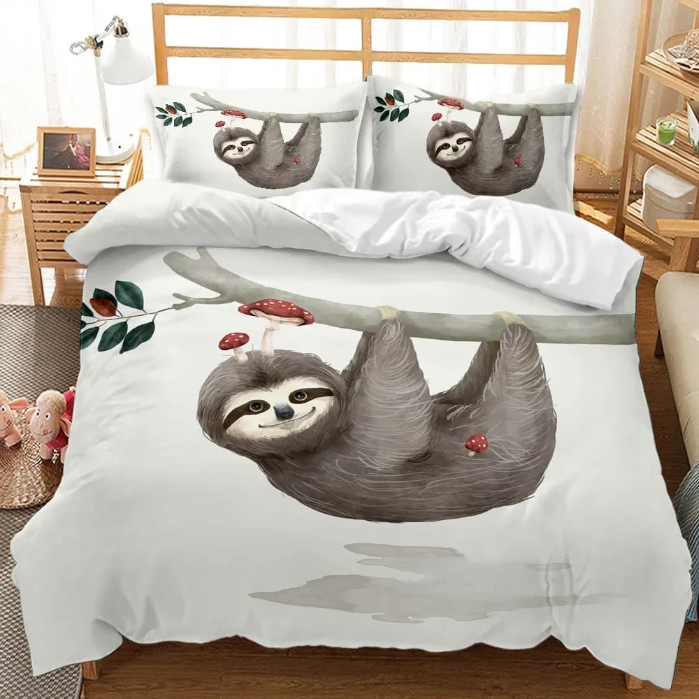 Set copripiumino bradipo Set biancheria da letto bradipo spazio cartone animato Set copripiumino animale bradipo Copripiumino matrimoniale in poliestere queen size king size