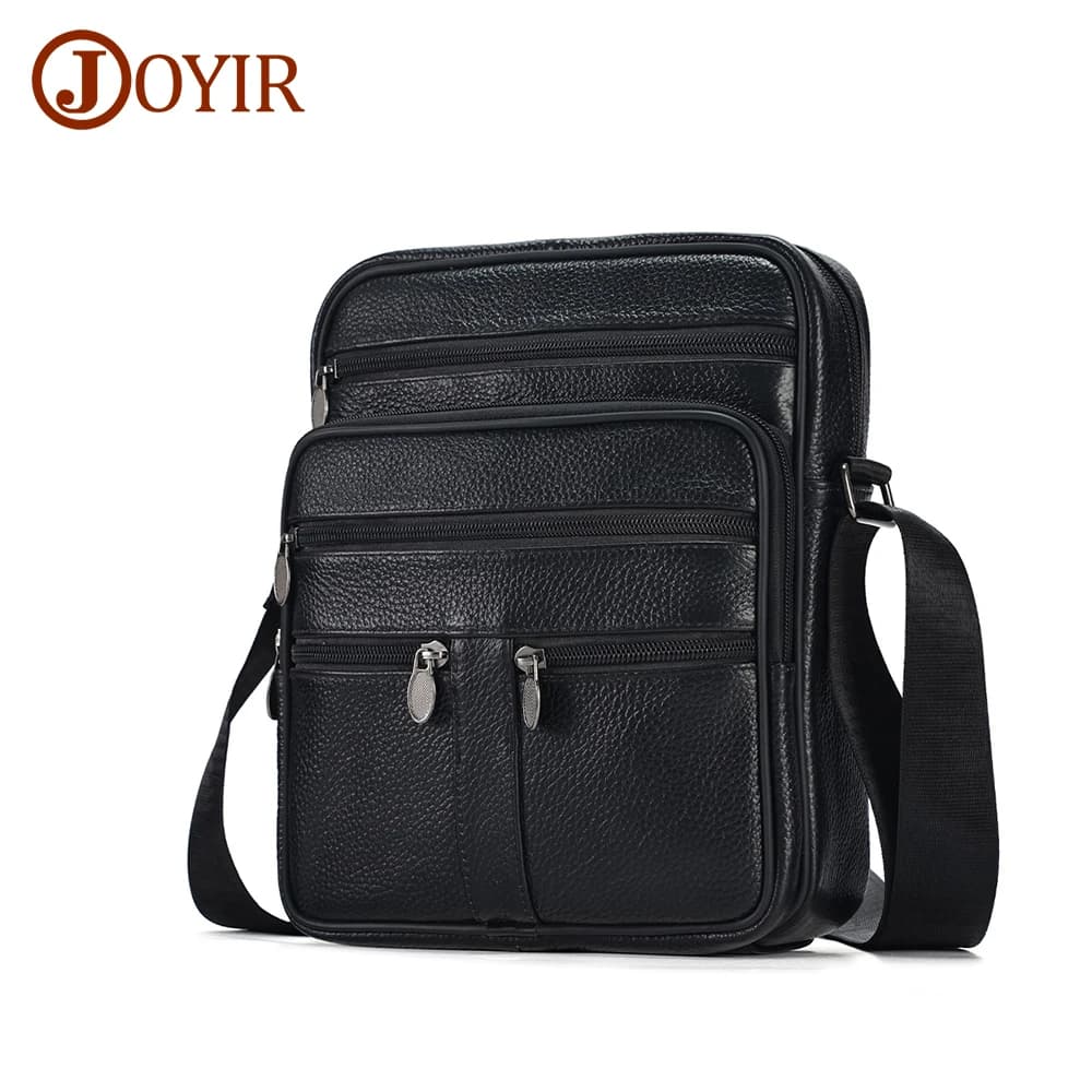 JOYIR Casual Men's Leather Shoulder Crossbody Bags for 7.9" iPad Travel Sling Bag Zip Messenger Bag Satchel Bags