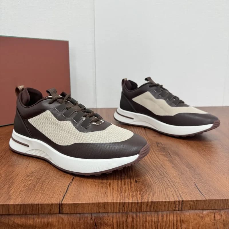 Men's new mesh cowhide sports and leisure shoes, thick-soled lace-up jogging shoes, fly-woven breathable single shoes