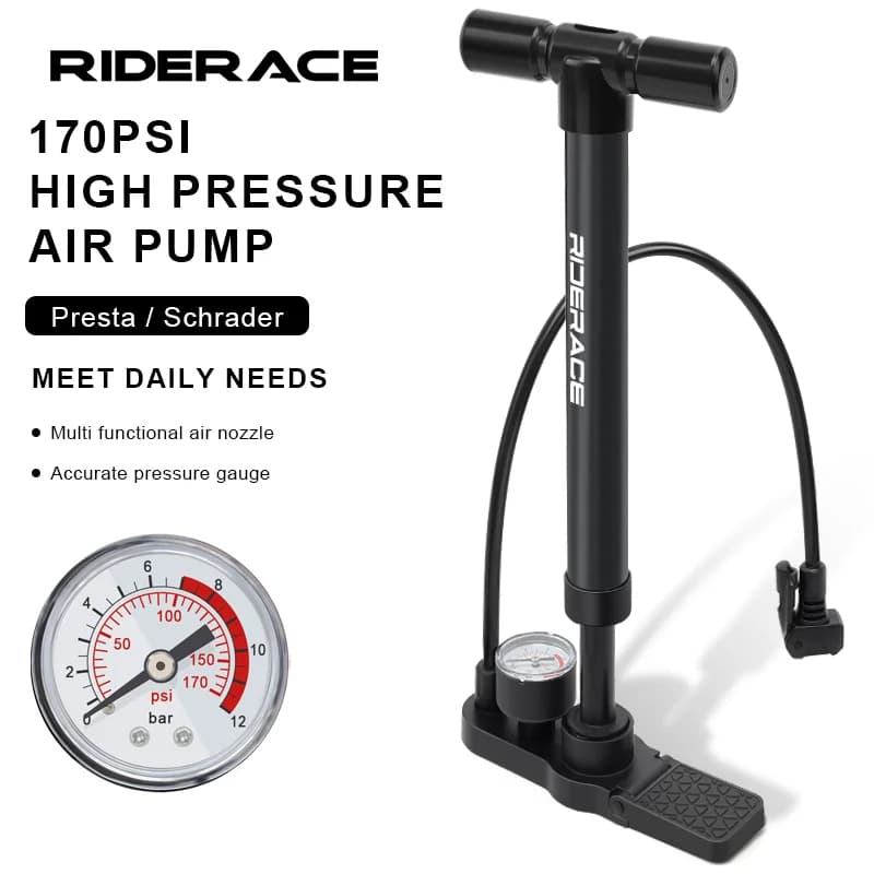RIDERACE Bicycle Pump With Gauge Portable Road Cycling Hand Air Pump For Ball Mountain Bike Tire Inflator Schrader Presta Valve