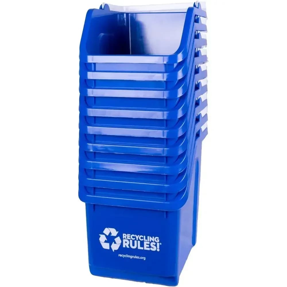 6 Gallon Stackable Blue Recycling Bin with Handle, 10-Pack, Eco-Friendly BPA-Free