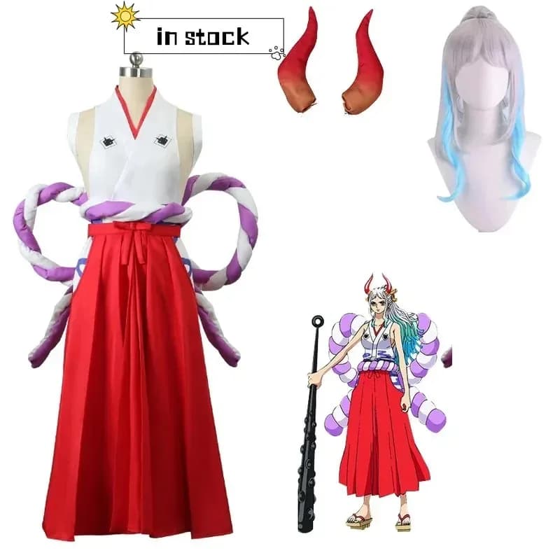 in stock Yamato Cosplay Cosplay Wig One Hakama Kendo Samurai Kimono Dress Woman 6 Pieces Carnival Dress Party Dresses Set