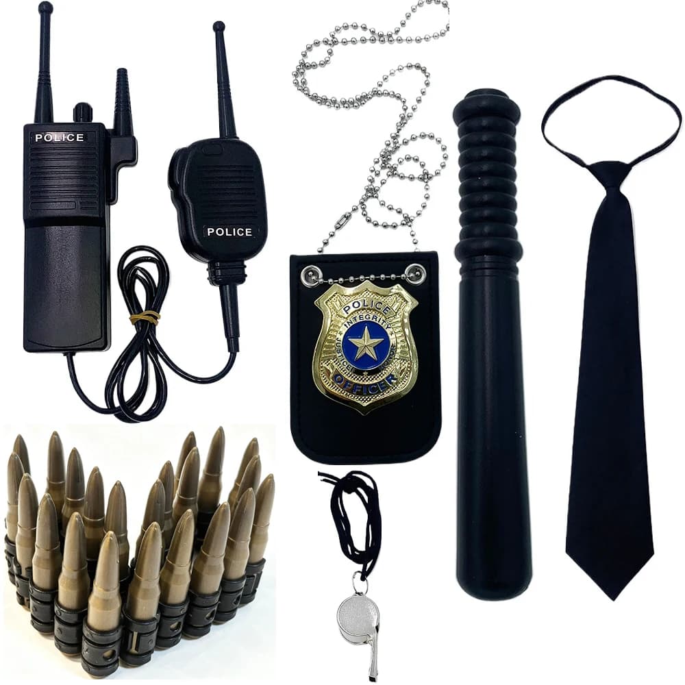 Accessori per Simulazioni Poliziesche: Bastoni, Fasce, Walkie Talkie, Proiettili Giocattolo - Oggetti di Scena per Feste di Halloween, Cosplay e Spettacoli Poliziotti