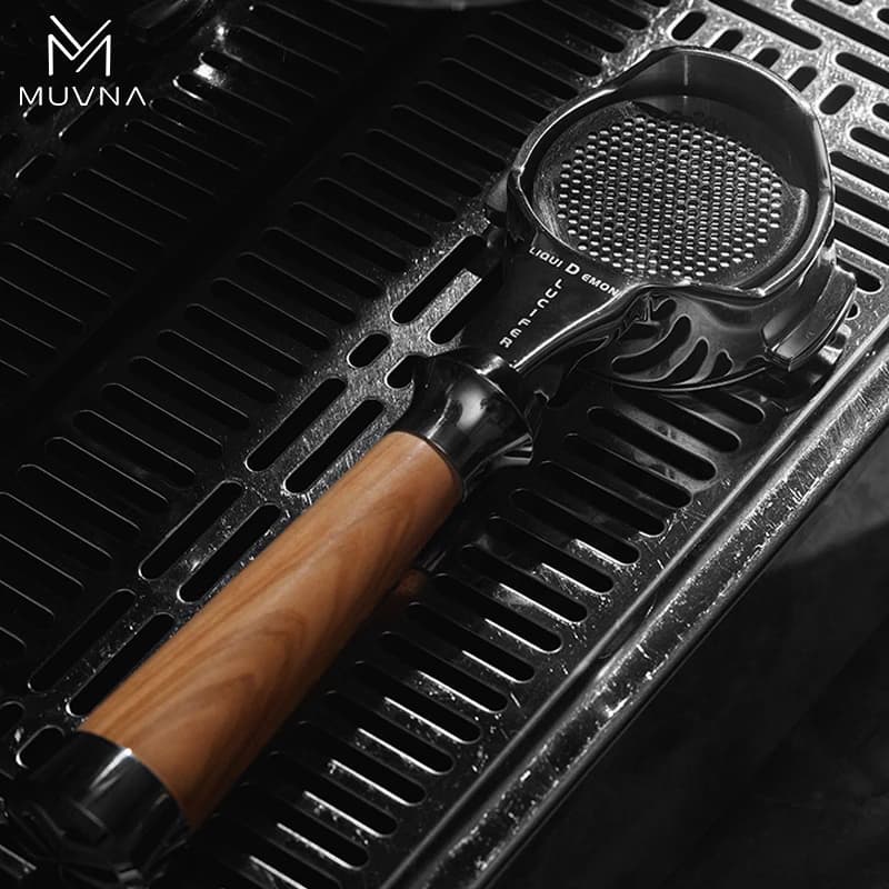 MUVNA Espresso Bottomless Portailfter Serie Lucifer, portafilter nude with basket suitable for E61/New/Delonghi/Breville machines