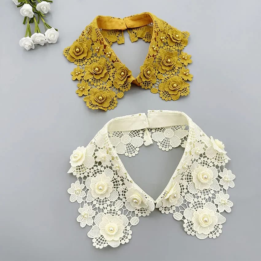Camicia con colletto finto in pizzo color caramello Donna Colletto bianco con risvolto Colletti finti Donna Perline Colletto staccabile rimovibile Scollo finto Col