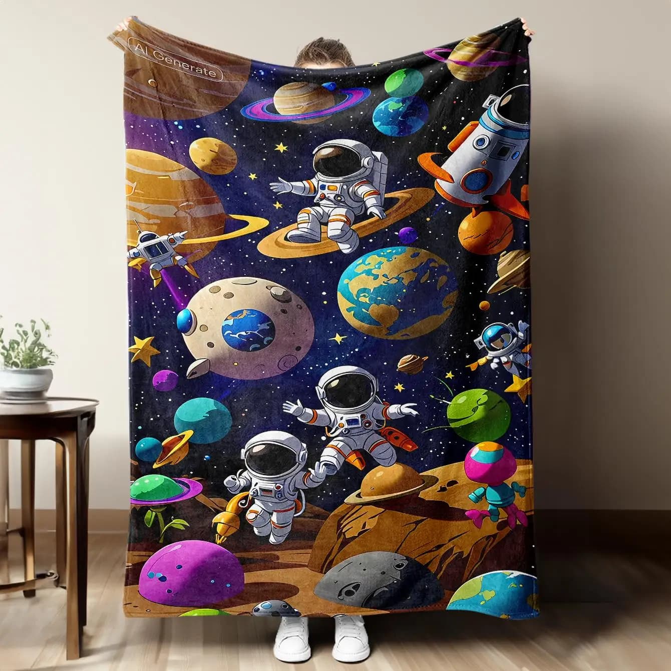 Space Planet Theme Pattern Flannel printed blanket suitable for all seasons suitable for living room office sofa and travel
