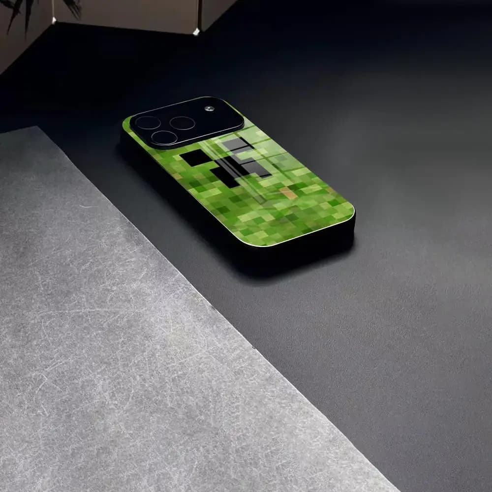 Green Pixel Monster C-Creeper Phone Case Glass For Samsung S26 S25 S24 S23 Ultra IPhone 17 15 14 16 13 Pro Max Plus Cover