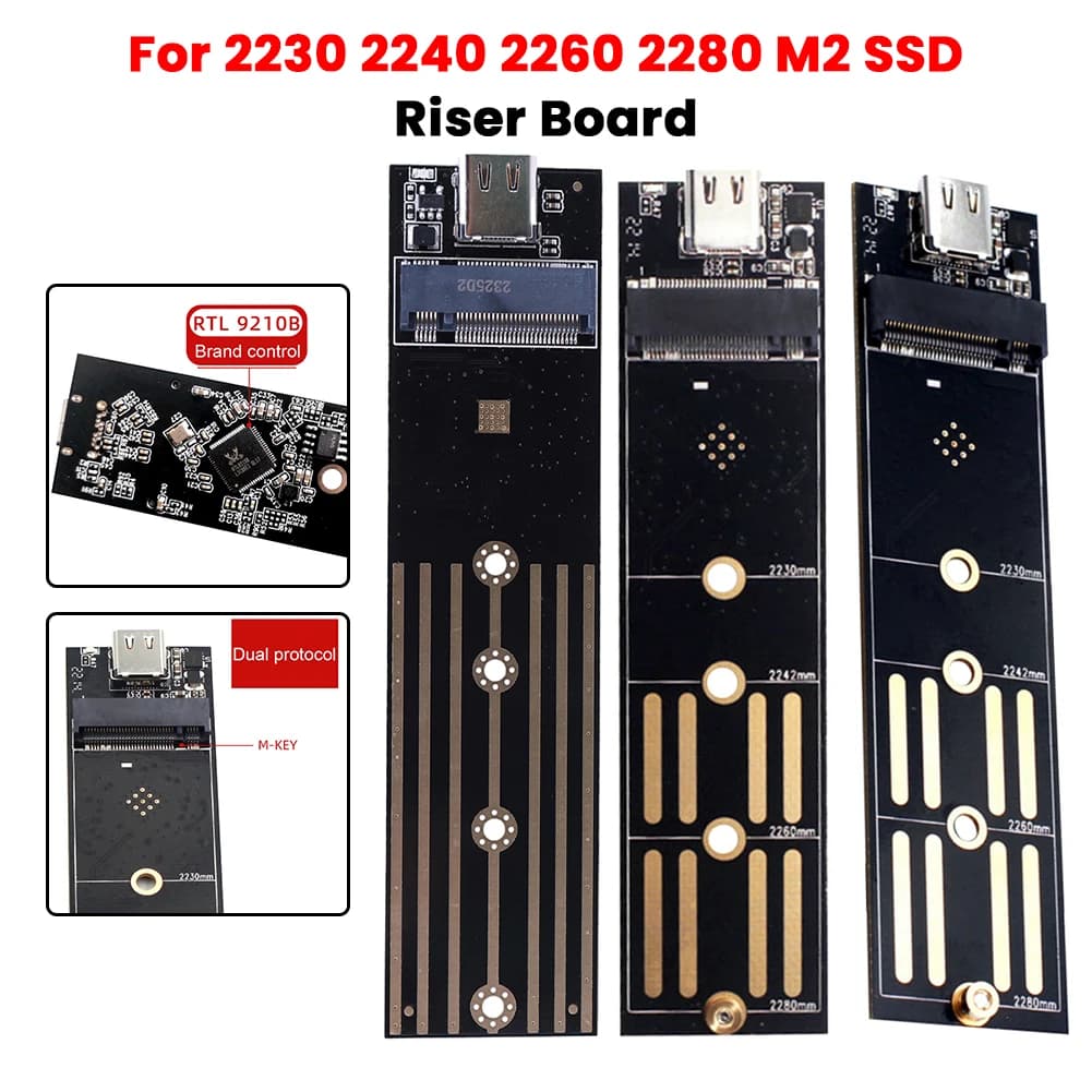 Scheda riser da M.2 a USB 3.1 tipo C Adattatore convertitore da 10 Gbps 6 Gbps SATA/NVME SSD a USB 3.1 Tipo C per SSD 2230 2240 2260 2280 M2