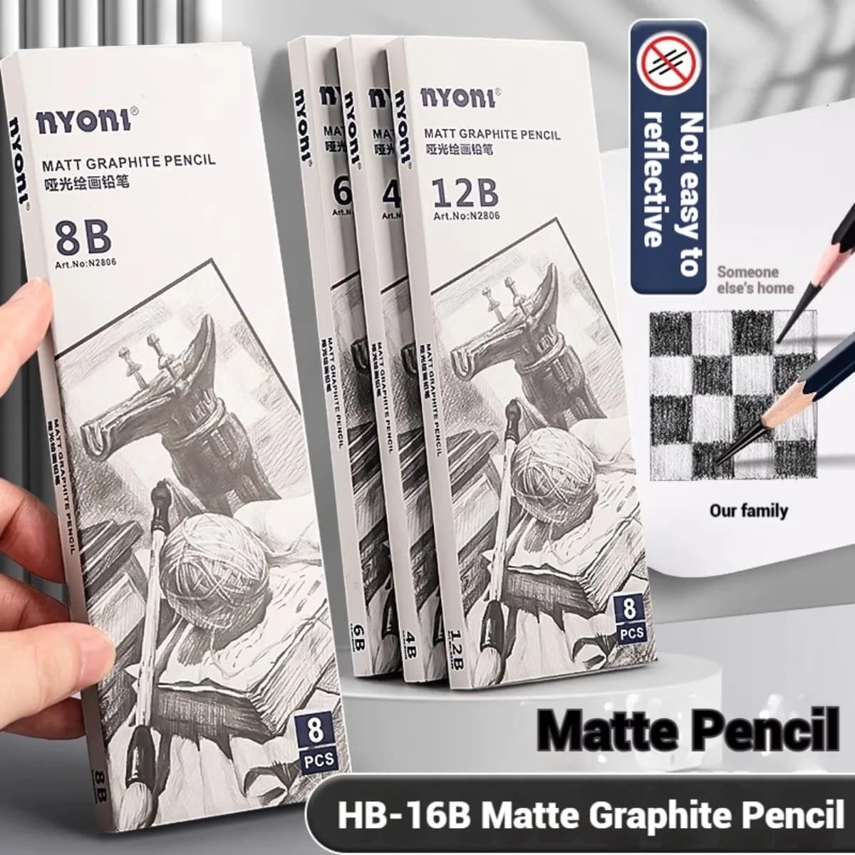 HB-16B NYONI Matte Graphite Pencil Set,For Charcoal Sketch,Highlight,Shadow Painting Hard Carbon Pencil Art Stationery Supplies