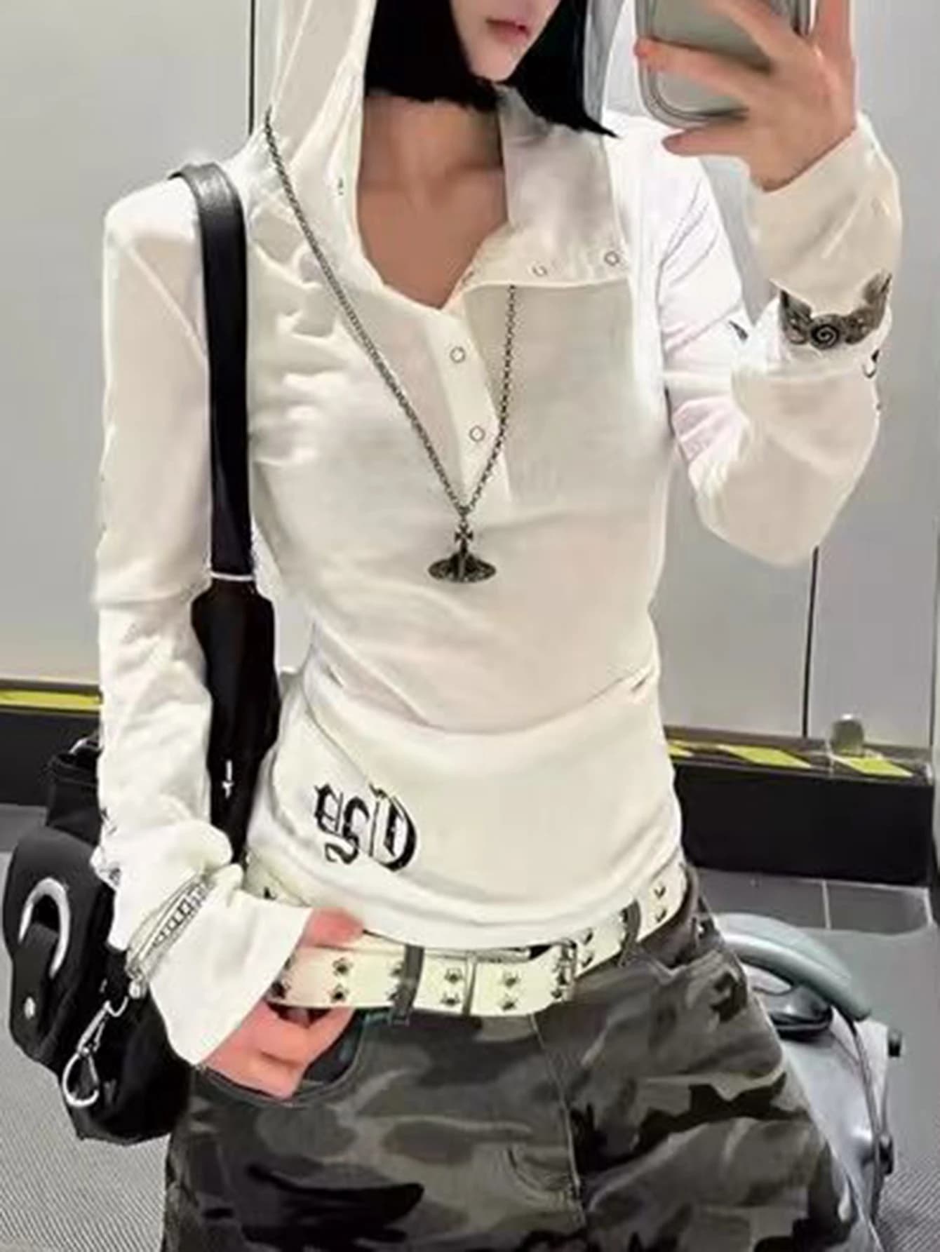 Women's Spring/Autumn Hooded Fashion Hot Selling Y2K Style Photo Boots Cool Watermark Design Comfortable Long-Sleeved Sweatshirt
