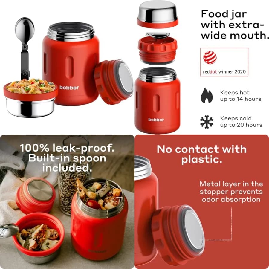 Contenitore Termico per Alimenti in Acciaio Inox, Thermos per Cibo Caldo con Apertura Extra Larga, Porta Pranzo per Adulti con Cucchiaio e Ciotola, Lavabile in Lavastoviglie